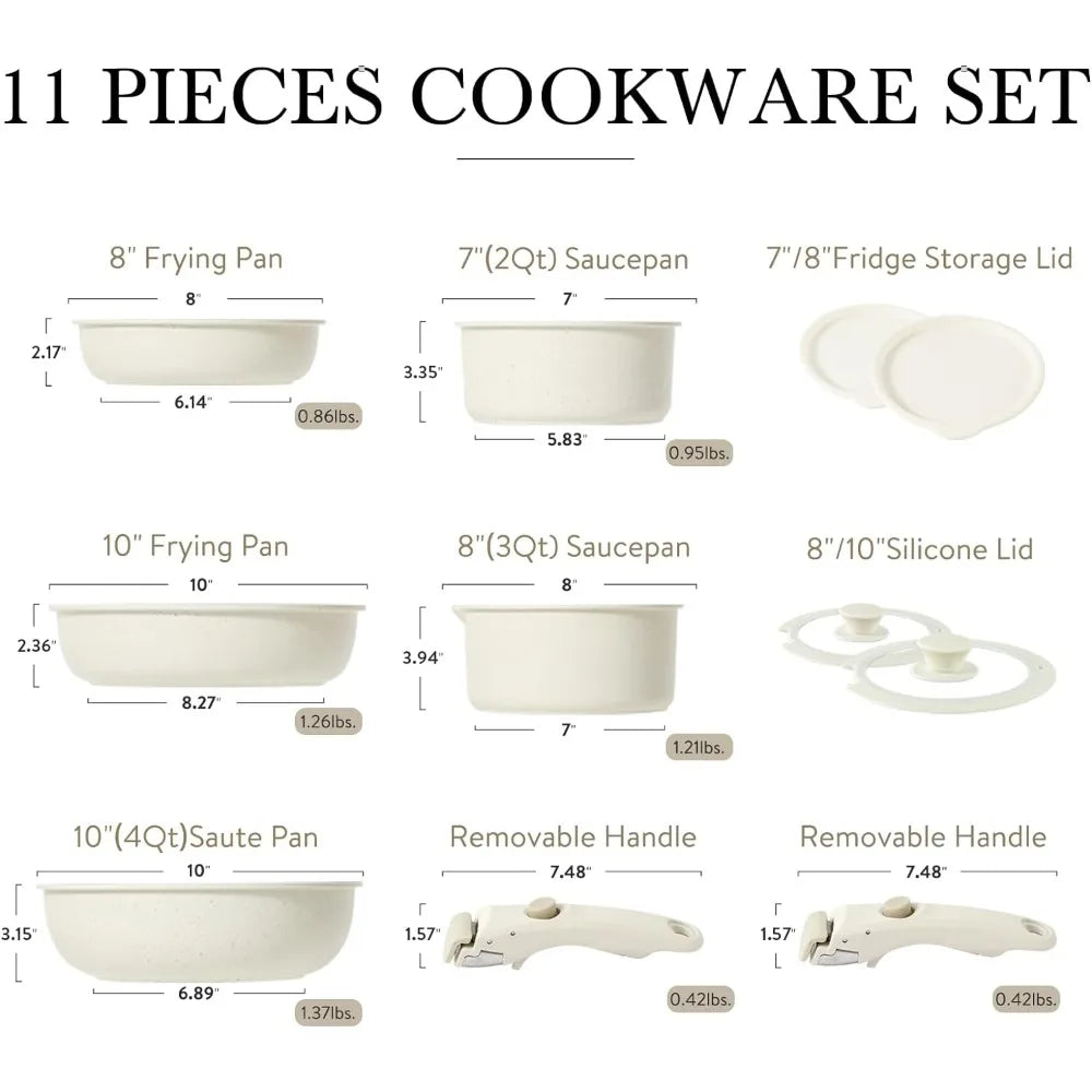 CAROTE 11 piece Pots and Pans Set, Nonstick Cookware Sets with Detachable Handle