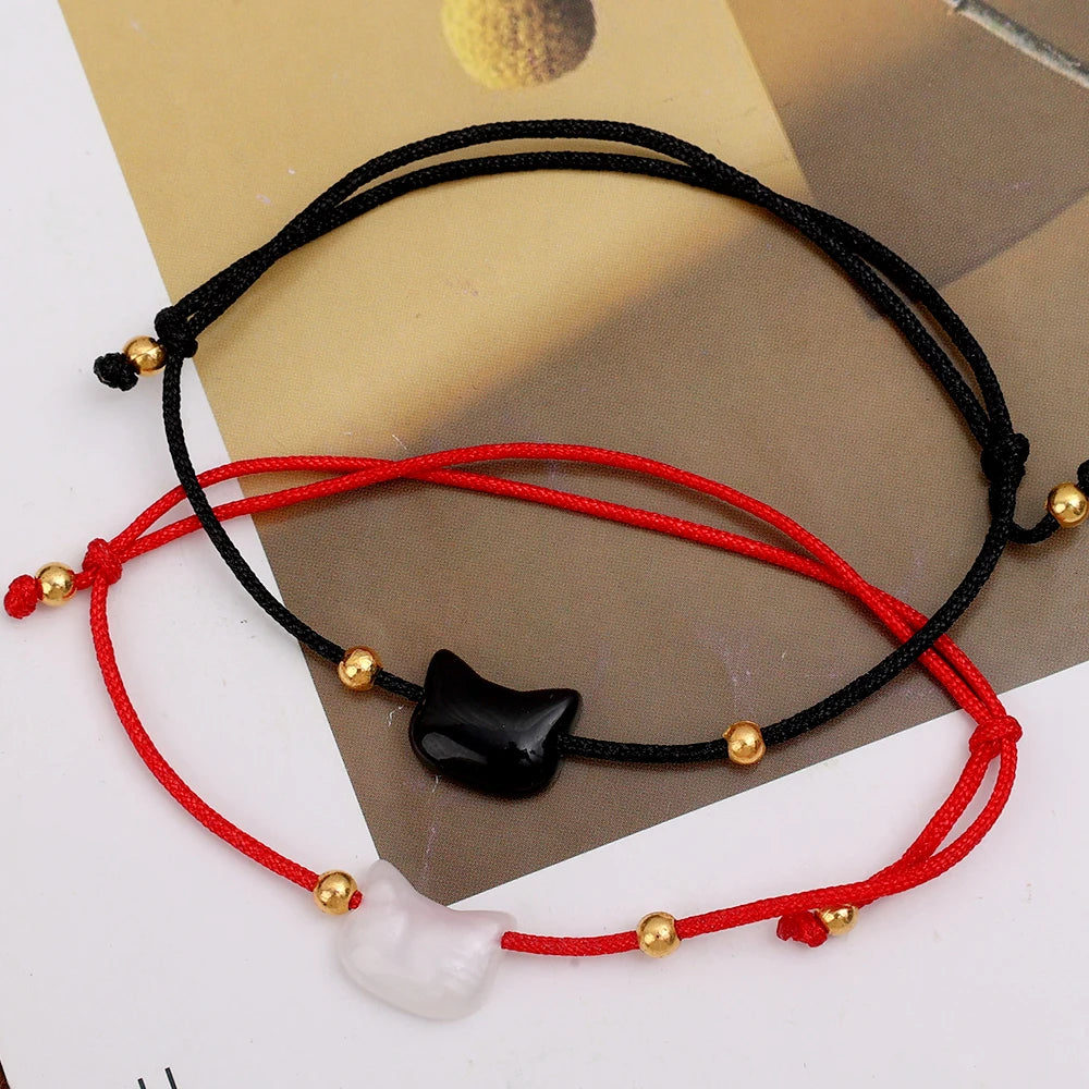 1/2pcs Cute Cat Obsidian Bracelet