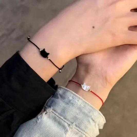 1/2pcs Cute Cat Obsidian Bracelet 