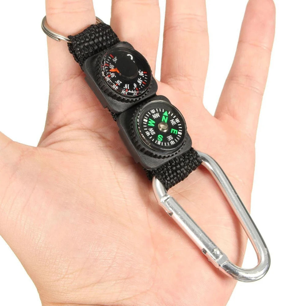 1pc Universal Multifunction 3 In 1 Camping Climbing Hiking Mini Carabiner W Keychain Compass Thermometer Hanger Key Ring